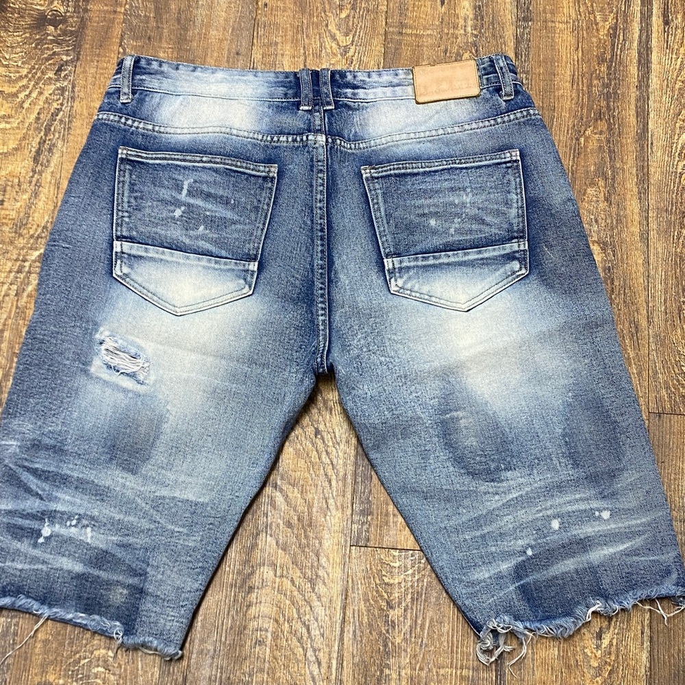 Smoke Rise size 38 Distressed destroyed bleach wash‎ Blue Denim Shorts cotton - Picture 8 of 13